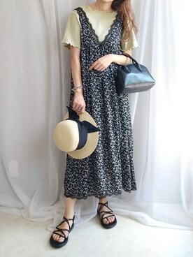 「ピスタチオ」｜「アイテム（帽子）」を使った、yu.さん（レディース・165cm）の夏コーディネート