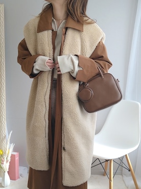 「ECRIRE（エクリール）のアイテム（ステンカラーコート）」を使った、yu.さん（レディース・165cm）の冬コーディネート