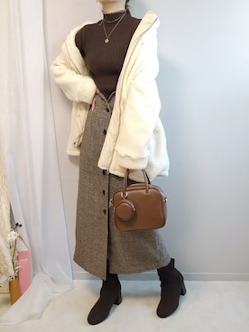 「tukn.（トゥクン）のアイテム（バッグ）」を使った、yu.さん（レディース・165cm）の冬コーディネート