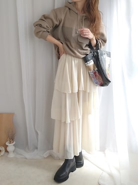 「アイテム（パーカー）」を使った、yu.さん（レディース・165cm）の秋コーディネート