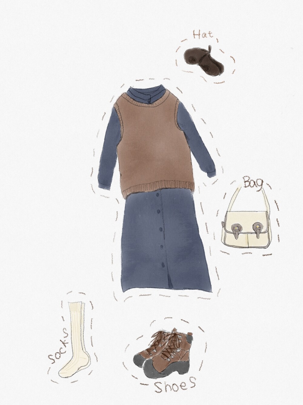 「紺×茶、chapeaugraphy」｜「UNIQLOのアイテム（ベスト、ブラウン系）」を使った、comさん（レディース・162cm）の秋コーディネートの1枚目の写真