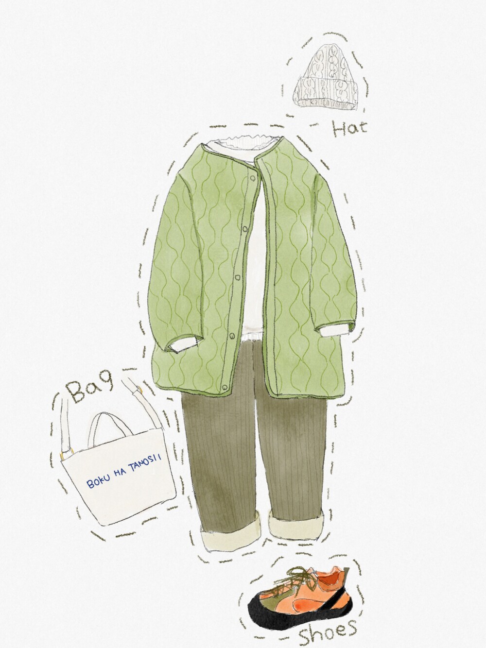 「BOKUHATANOSHII、ライナーコート、UNIQLO×Theory」｜「HIGHLAND 2000の【HIGHLAND2000】 ハイランド2000　ニットキャップ「BOBCAP」（ニットキャップ/ビーニー、ホワイト系）」を使った、comさん（レディース・162cm）の秋コーディネートの1枚目の写真