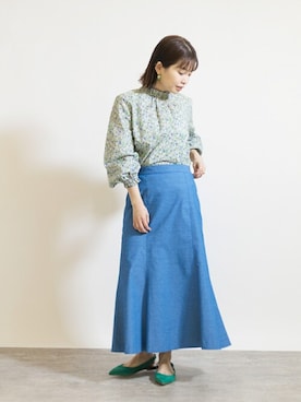 「アイテム（バレエシューズ、グリーン系）」を使った、uniさん（レディース・156cm）の春コーディネート