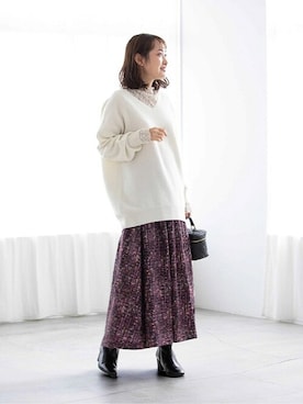 「タックスカート」｜uniさん（レディース・160cm）の冬コーディネート