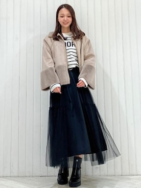 「31 Sons de mode（トランテアン　ソン　ドゥ　モード）のアイテム（ムートンコート）」を使った、31sdmpressさん（レディース・156cm）の秋コーディネート