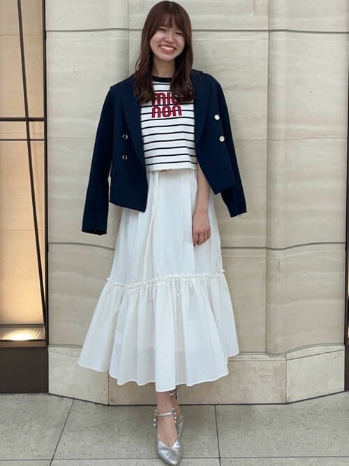 新品 セルフォード 花柄 ベルト付きフレアスカート サックス