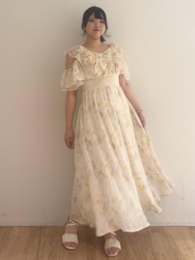 「アイテム（ワンピース/ドレス、イエロー系）」を使った、れいなさん（レディース・156cm）の夏コーディネート