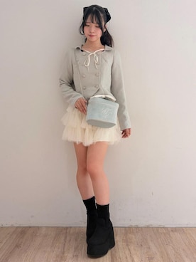 「MAJESTIC LEGON（マジェスティックレゴン）のレッグウォーマーセット厚底ブーツ（ブーツ、ブラック系）」を使った、れいなさん（レディース・156cm）の秋コーディネート