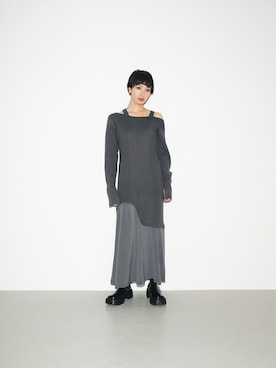 「オープンショルダー」｜「アイテム（ブーツ）」を使った、SLY officialさん（レディース・160cm）の冬コーディネート