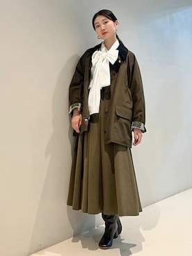 「ボウタイブラウス」｜「アイテム（ブルゾン）」を使った、Demi-Luxe BEAMSさん（レディース・168cm）の秋コーディネート