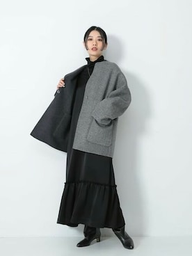 「オフィスカジュアル」｜「アイテム（ノーカラーコート）」を使った、Demi-Luxe BEAMSさん（レディース・165cm）の冬コーディネート