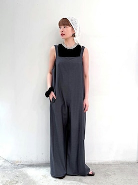 「アイテム（つなぎ/オールインワン、グレー系）」を使った、sakuraiさん（レディース・155cm）の夏コーディネート