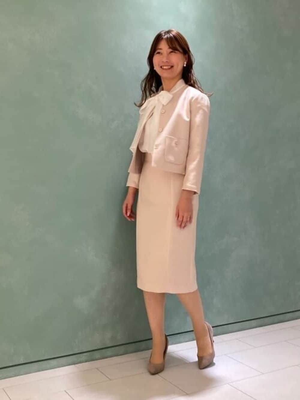 ANAYI アナイ リネン調バスケットノーカラー ジャケット タイトスカート ANAYI ジャケット ノーカラージャケット リネン調バスケットノー