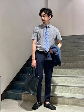 「ビジネスシャツ」｜ONDAさん（メンズ・183cm）の夏コーディネート