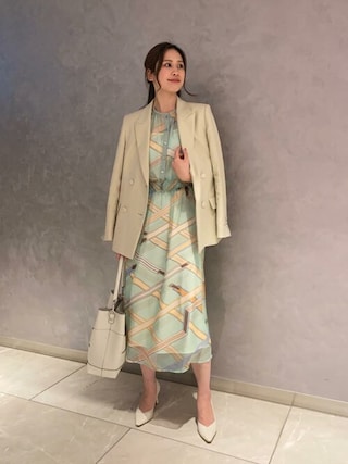 22SS♡ANAYI リボンベルトプリントノースリワンピース 36 インナー付き