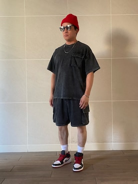 「アイテム（スウェットパンツ）」を使った、Takashi.e.rさん（メンズ・165cm）の夏コーディネート