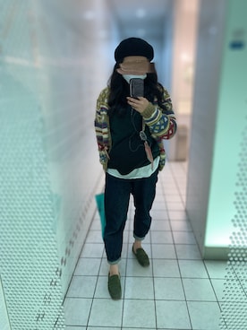 「ロールアップ」｜「アイテム（ハンチング/ベレー帽）」を使った、saeさん（レディース・163cm）の秋コーディネート