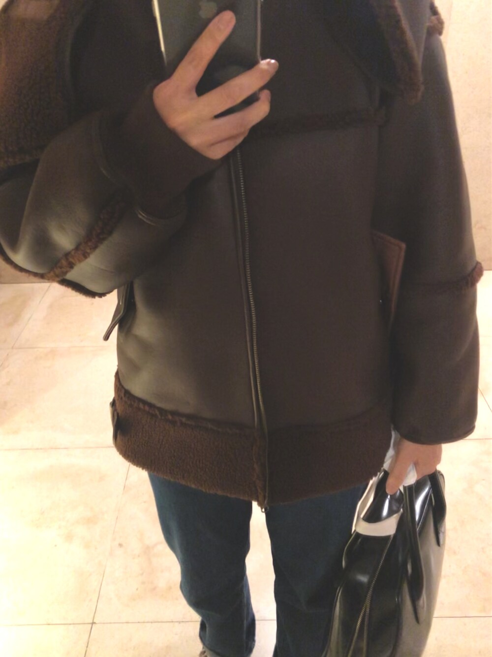 6（ロク）の「＜6(ROKU)＞FAKE LEATHER×BOA ZIP BLOUSON