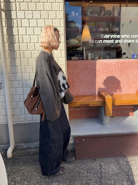 「MIRROR STOKE（ミラーストーク）の【ZOZO限定】BORDER COLLEE SHAGGY KNIT/ボーダーコリーシャギーニット（ニット/セーター、ブラウン系）」を使った、12anna23さん（レディース・158cm）の秋コーディネート