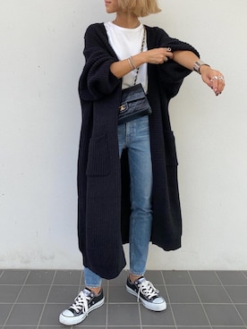 「MOUSSY（マウジー）のMVS SKINNY（デニムパンツ）」を使った、12anna23さん（レディース・159cm）の秋コーディネート
