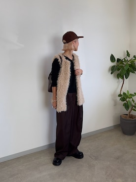 「lit（リット）のW Loop Wide Pants（スラックス、ブラウン系）」を使った、12anna23さん（レディース・158cm）の秋コーディネート