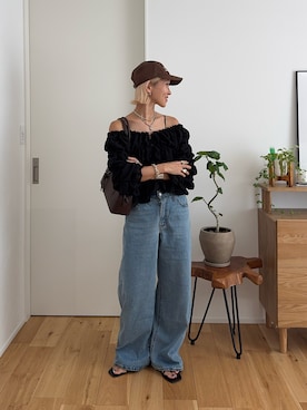 「Levi's（リーバイス）のLevi's別注 CINCH WIDE LEG REMAKE DENIM（デニムパンツ、ブルー系）」を使った、12anna23さん（レディース・158cm）の秋コーディネート