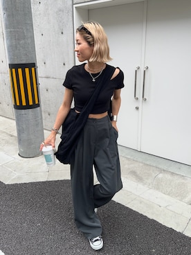 「158cm」｜「アイテム（スラックス）」を使った、12anna23さん（レディース・158cm）の夏コーディネート