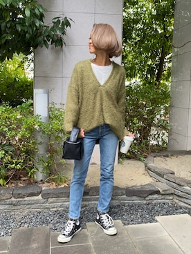 「MOUSSY（マウジー）のMVS SKINNY（デニムパンツ）」を使った、12anna23さん（レディース・159cm）の秋コーディネート