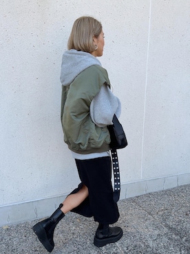 「AZUL by moussy（アズールバイマウジー）のアイテム（ブーツ）」を使った、12anna23さん（レディース・159cm）の冬コーディネート