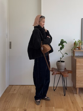 「LAULEN（ローレン）のboa muffler zip up blouson /ノーカラーボアマフラー付きジップアップブルゾン（ブルゾン、グレー系）」を使った、12anna23さん（レディース・158cm）の秋コーディネート