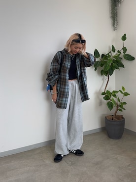 「Bonjour Sagan（ボンジュールサガン）のリングドット釦チェックシャツ（シャツ/ブラウス、ブルー系）」を使った、12anna23さん（レディース・158cm）の秋コーディネート