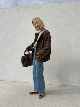 「ノーカラージャケット」｜「アイテム（バレエシューズ）」を使った、12anna23さん（レディース・158cm）の冬コーディネート