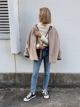 「MOUSSY（マウジー）のMVS SKINNY（デニムパンツ）」を使った、12anna23さん（レディース・159cm）の秋コーディネート