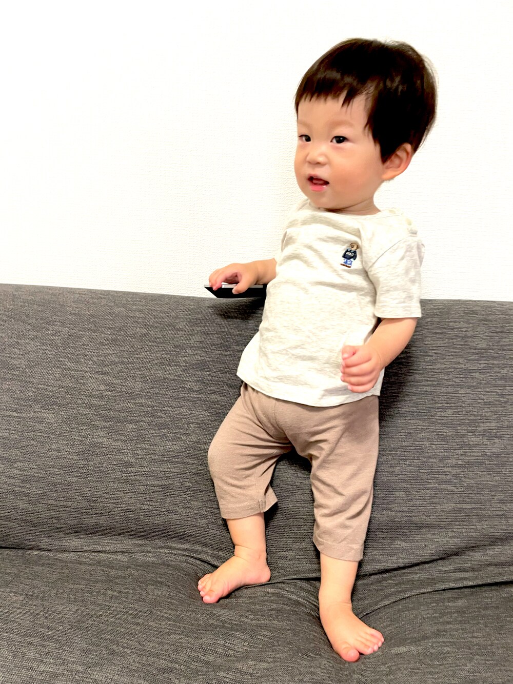 「キッズファッション、夏コーデ、男の子、POLO、カジュアルコーデ、西松屋、プチプラ」｜「POLOのアイテム（Tシャツ/カットソー、ホワイト系）」を使った、そらひなさん（キッズ・70cm）の夏コーディネートの1枚目の写真