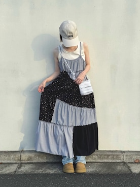 「OVERRIDE（オーバーライド）のアイテム（帽子）」を使った、村濱 遥さん（レディース・162cm）の夏コーディネート