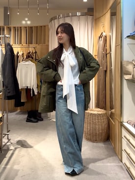 「SHENERY（シーナリー）のボウタイブラウス（シャツ/ブラウス、ホワイト系）」を使った、Chisato Tagamiさん（レディース・163cm）の冬コーディネート