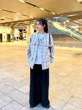 「SHENERY（シーナリー）の【インフルエンサー＠akane_nagataコラボ】ツイードジャケット（その他アウター、ホワイト系）」を使った、Chisato Tagamiさん（レディース・163cm）の春コーディネート