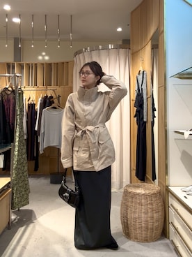 「SHENERY（シーナリー）のミリタリージャケット（ミリタリージャケット、ベージュ系）」を使った、Chisato Tagamiさん（レディース・163cm）の春コーディネート