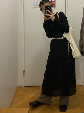 「STYLENANDA（スタイルナンダ）のアイテム（ワンピース、ブラック系）」を使った、KinkiiFongさん（レディース・153cm）の冬コーディネート