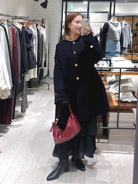 「ノーカラージャケット」｜「アイテム（ノーカラーコート）」を使った、maruさん（レディース・157cm）の秋コーディネート