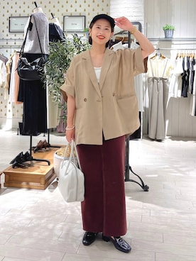 「アイテム（テーラードジャケット、イエロー系）」を使った、maruさん（レディース・157cm）の夏コーディネート