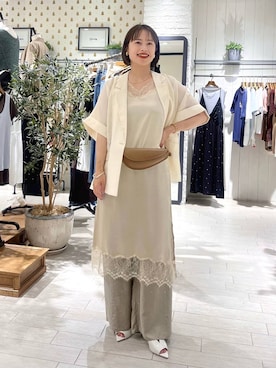「A part by（アパートバイ）のベルトバッグ（ボディバッグ/ウエストポーチ、ブラウン系）」を使った、maruさん（レディース・158cm）の夏コーディネート