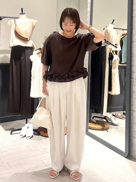「A part by（アパートバイ）のキンチャクミニショルダバッグ（ショルダーバッグ、ホワイト系）」を使った、maruさん（レディース・158cm）の夏コーディネート