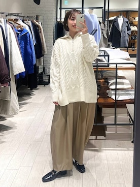 「ウエストゴム」｜「アイテム（アクセサリー）」を使った、maruさん（レディース・157cm）の秋コーディネート