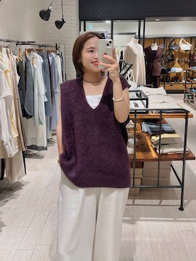 「アイテム（ベスト、レッド系）」を使った、maruさん（レディース・157cm）の秋コーディネート