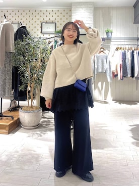 「アイテム（チュニック）」を使った、maruさん（レディース・157cm）の冬コーディネート