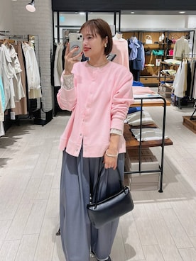 「A part by（アパートバイ）のスラックスコクーンボリュームパンツ（スラックス、グレー系）」を使った、maruさん（レディース・158cm）の冬コーディネート