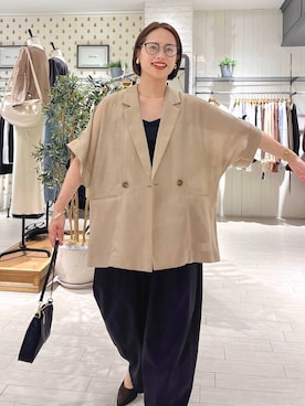 「アイテム（テーラードジャケット、イエロー系）」を使った、maruさん（レディース・157cm）の夏コーディネート