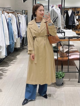 「女子会」｜「アイテム（トレンチコート）」を使った、maruさん（レディース・157cm）の冬コーディネート
