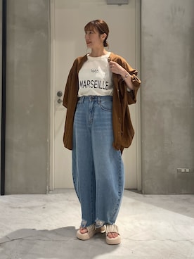 「大人カジュアルコーデ」｜「アイテム（サンダル）」を使った、ささきともみさん（レディース・158cm）の夏コーディネート